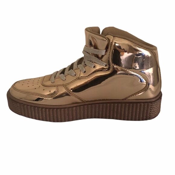 Rose Gold Mirrored Cape Robbin Platform Sneakers - Picture 1 of 8